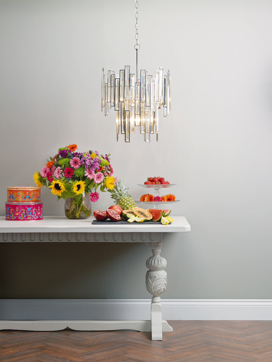 ODILE 6LT 2 TIER PENDANT NICKEL/ CHAMPAGNE GOLD CR