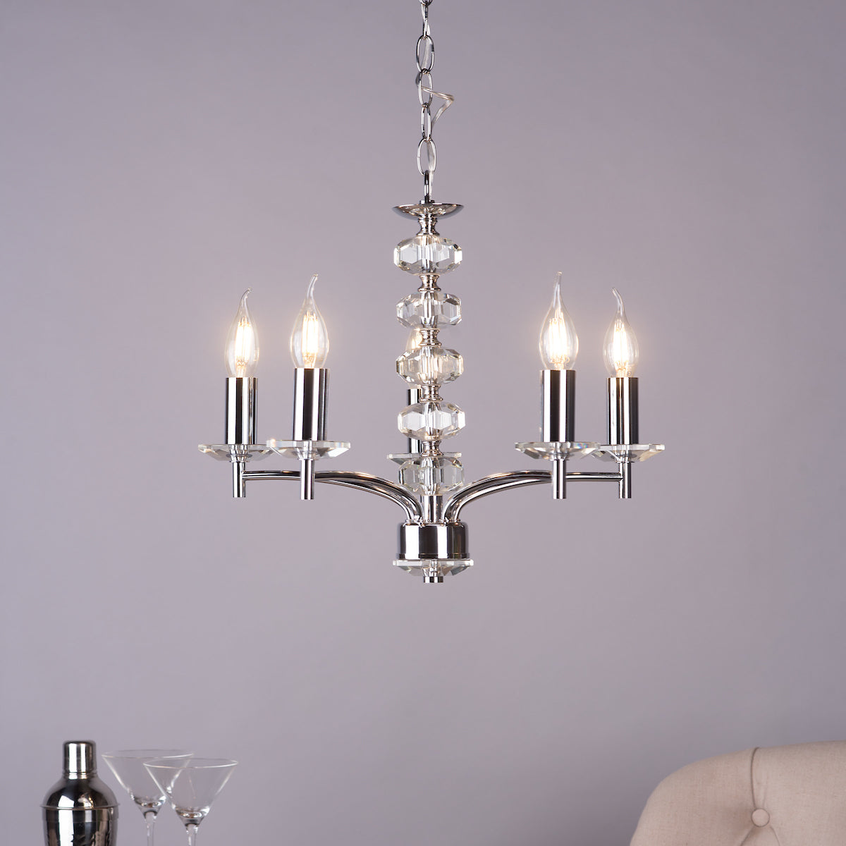 OLEANA 5LT PENDANT POL CHR CRYSTAL