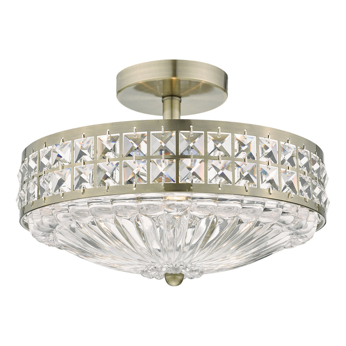 OLONA 3LT SEMI FLUSH ANT BRASS CRYSTAL BEADS AND G