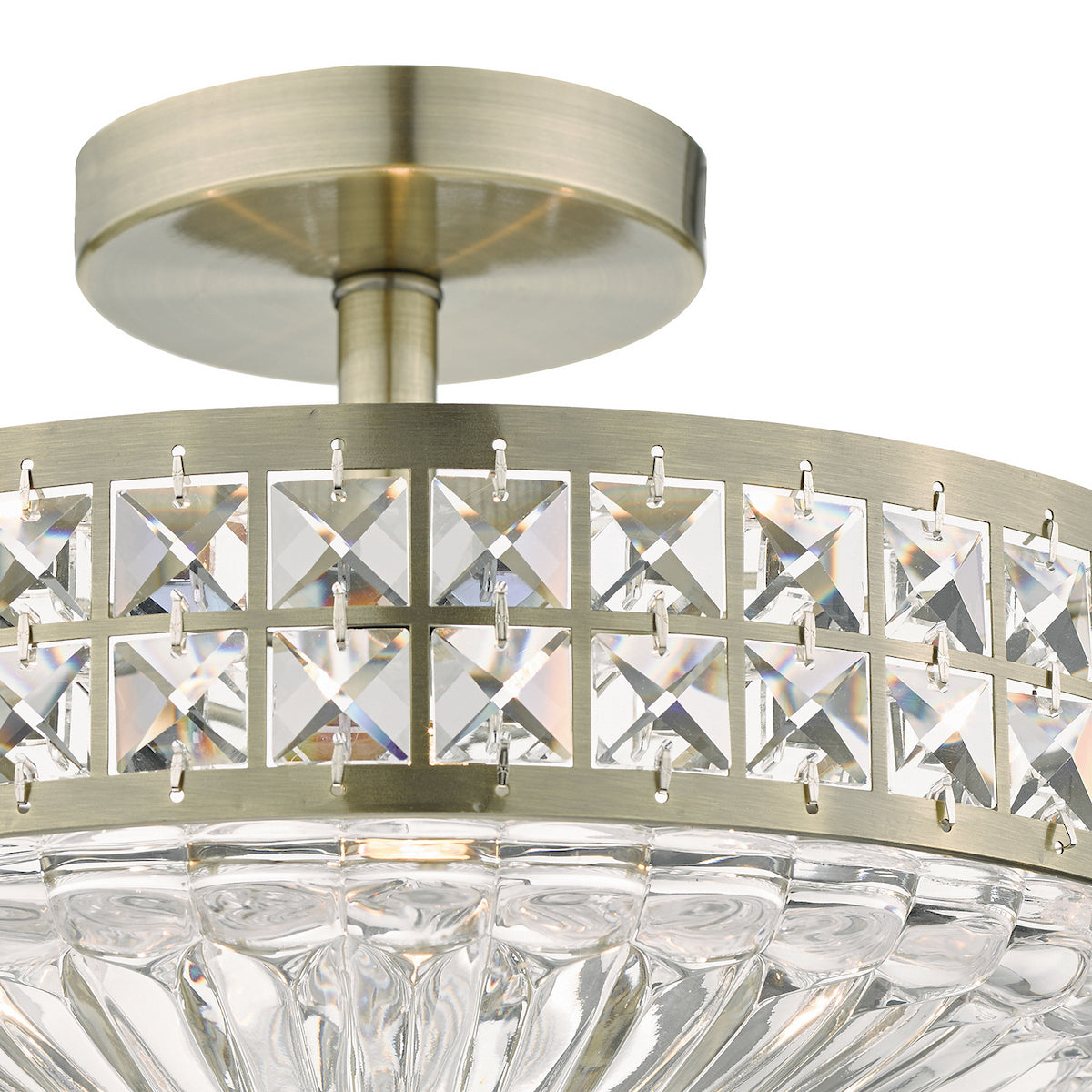 OLONA 3LT SEMI FLUSH ANT BRASS CRYSTAL BEADS AND G