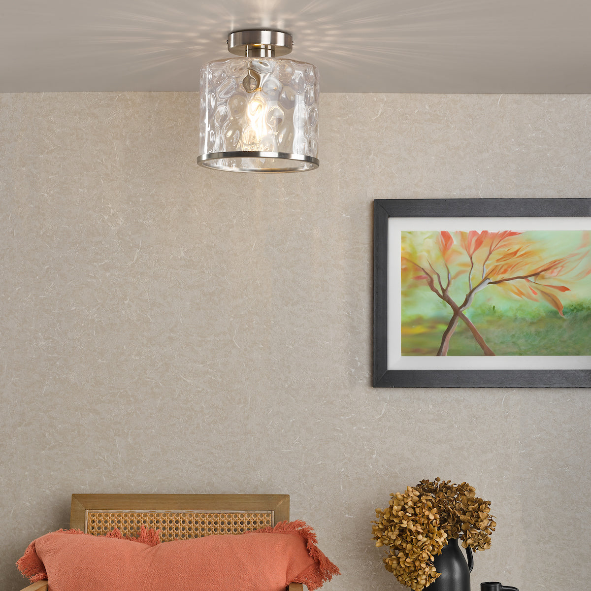 OLSEN 1LT SEMI FLUSH SAT CHR CW CLEAR GLS