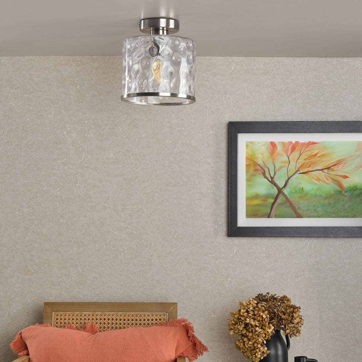 OLSEN 1LT SEMI FLUSH SAT CHR CW CLEAR GLS