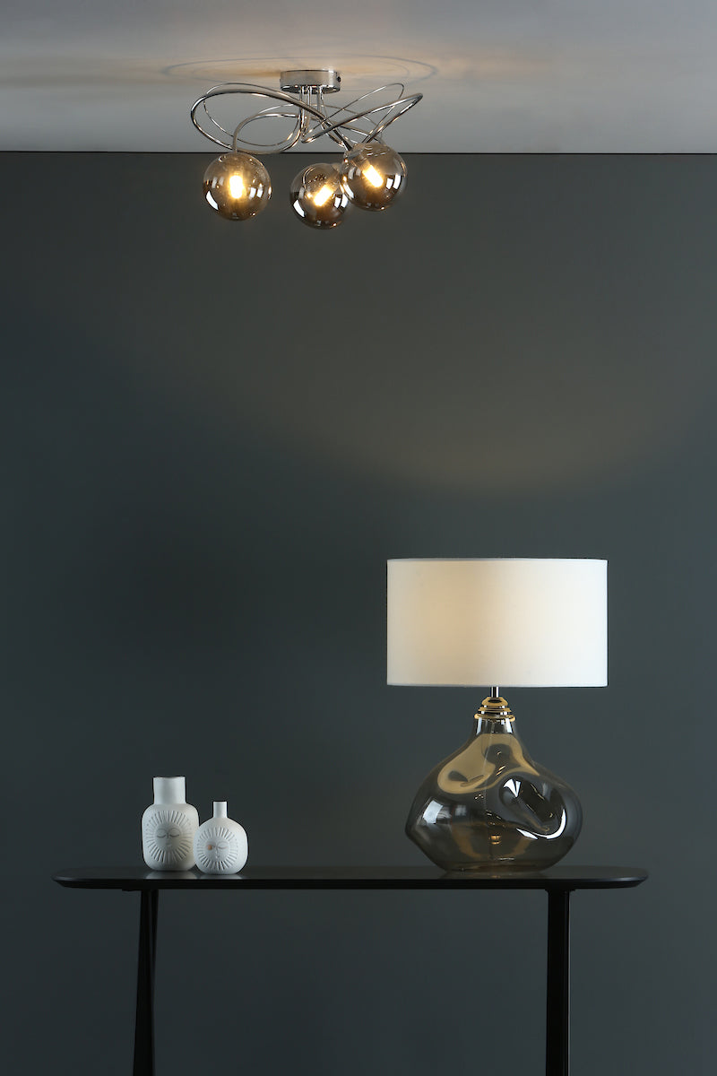 ONAWA 3LT SEMI FLUSH POL CHR CW SMOKED GLS