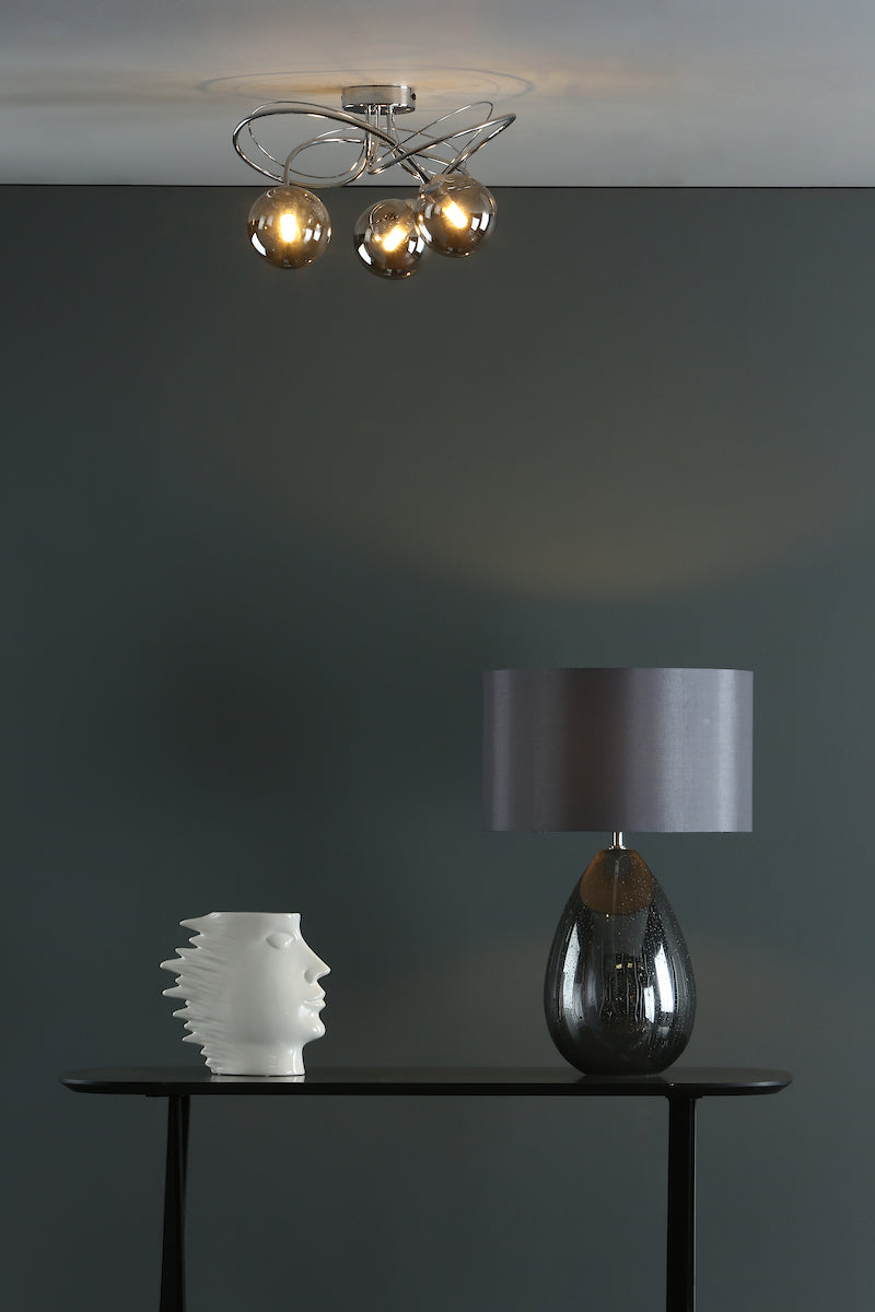 ONAWA 3LT SEMI FLUSH POL CHR CW SMOKED GLS