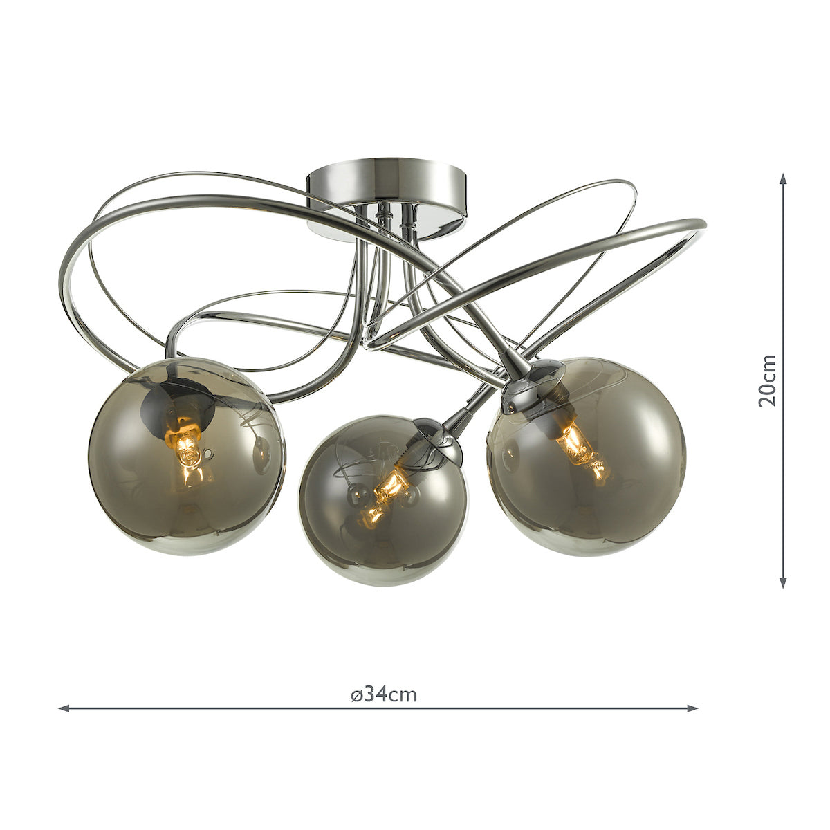 ONAWA 3LT SEMI FLUSH POL CHR CW SMOKED GLS
