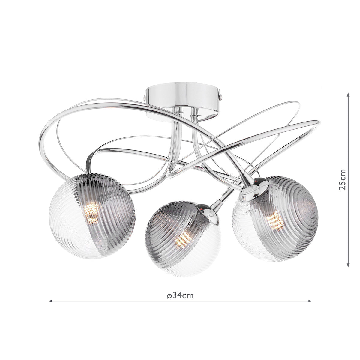 ONAWA 3LT SEMI FLUSH POL CHR CW SMOKED/CLR GLS