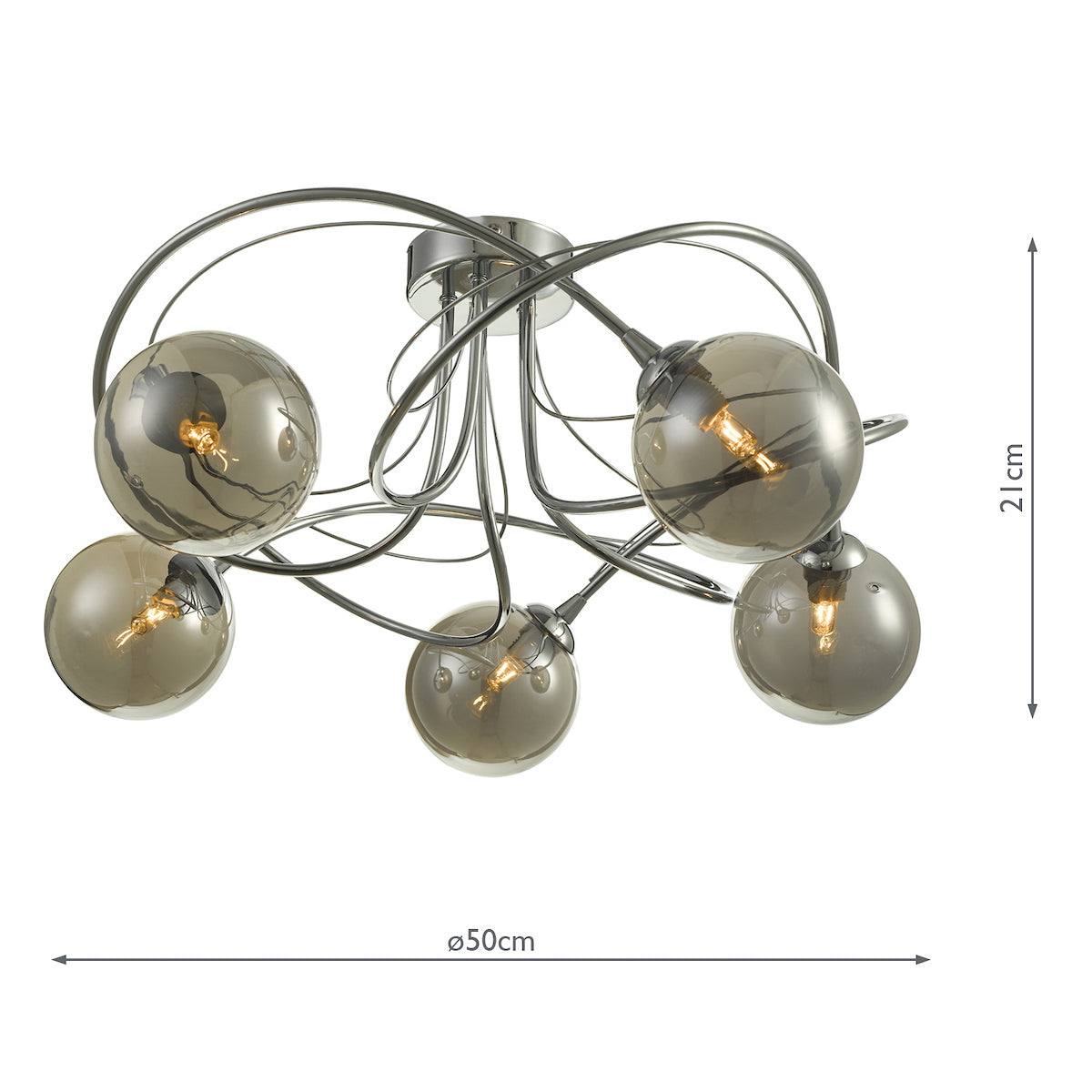 ONAWA 5LT SEMI FLUSH POL CHR CW SMOKED GLS