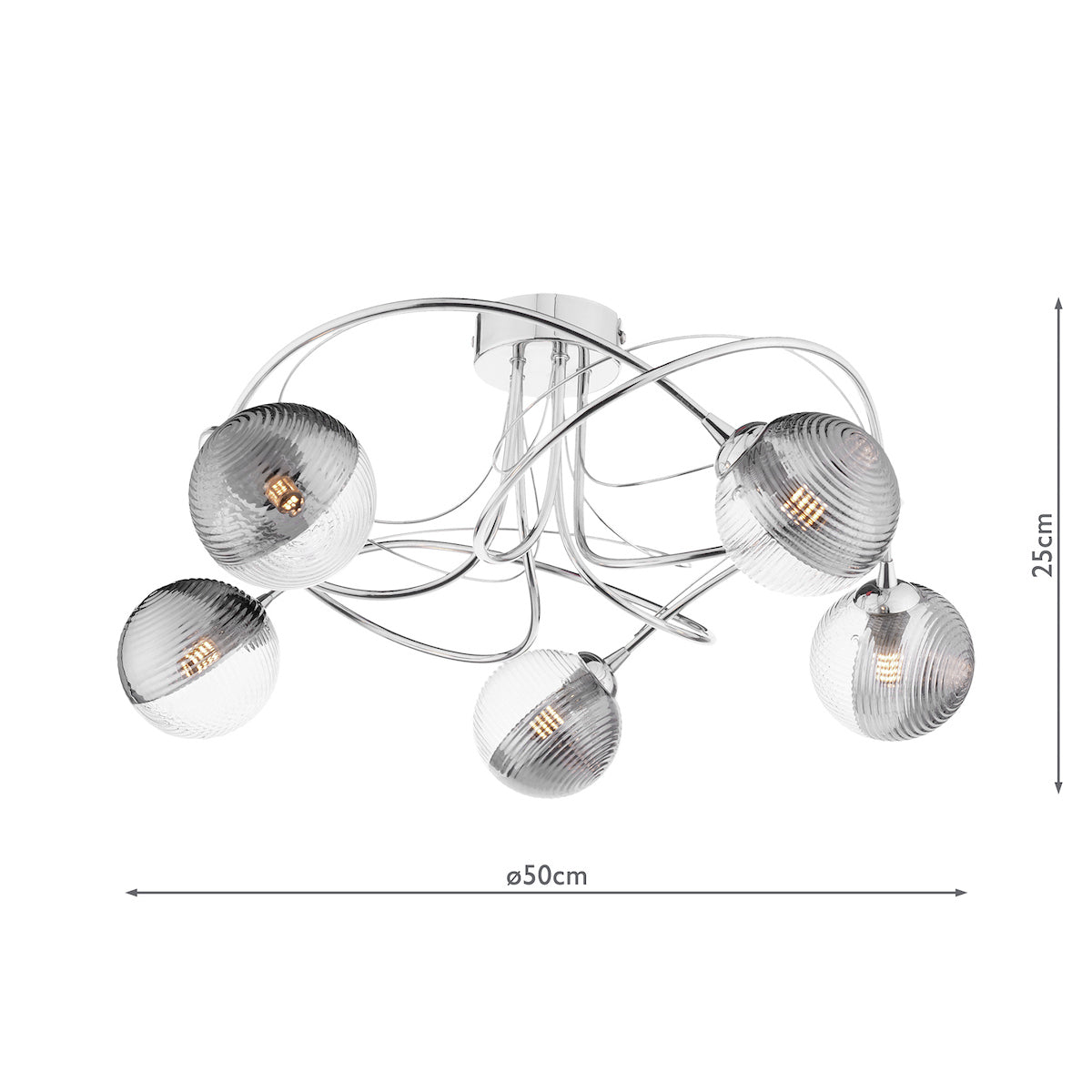 ONAWA 5LT SEMI FLUSH POL CHR CW SMOKED/GLS GLS