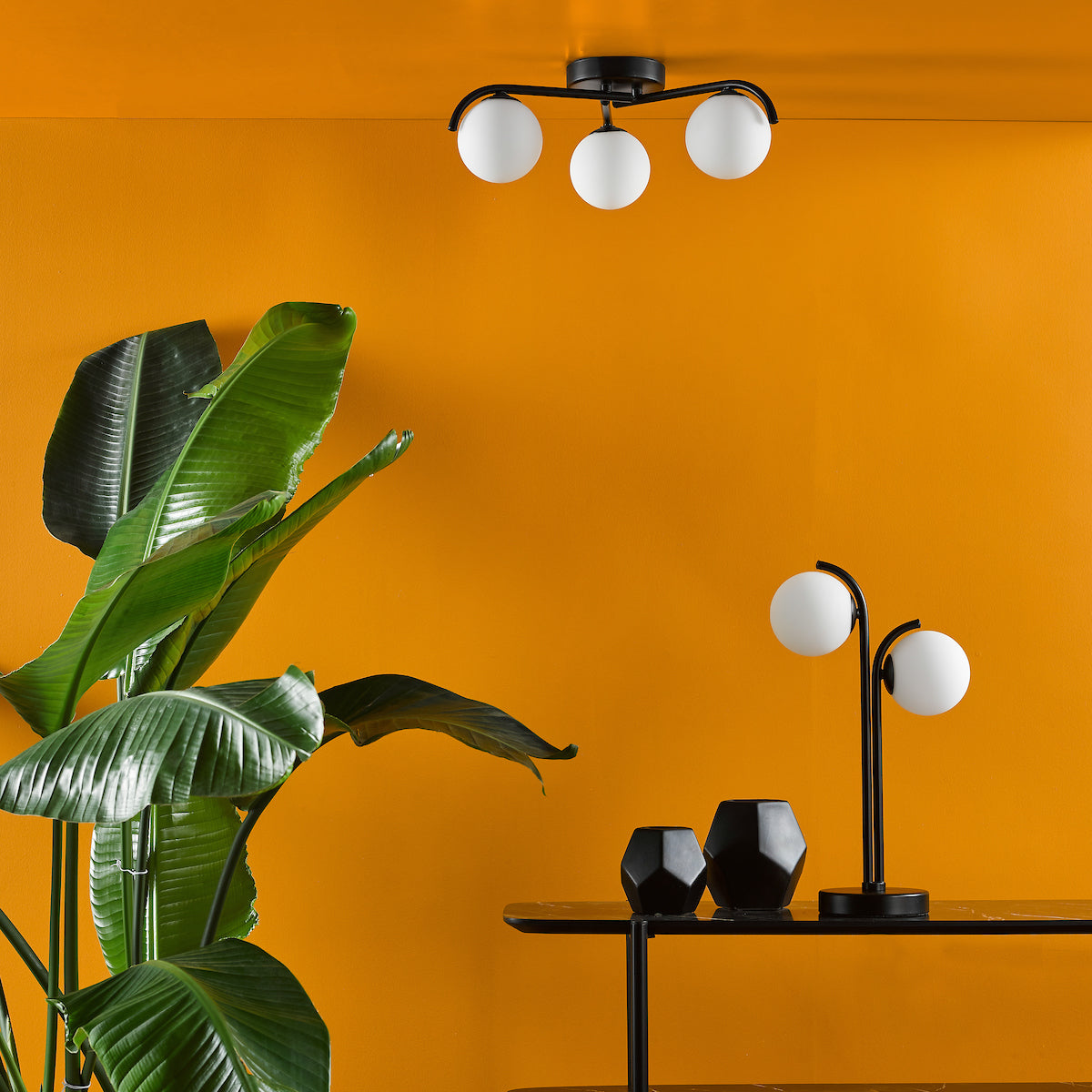 ORLENA 3LT SEMI FLUSH BLACK CW OPAL GLS