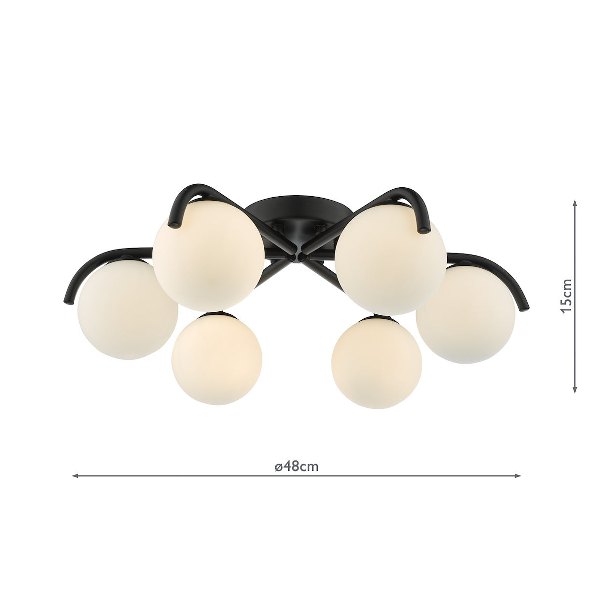 ORLENA 6LT SEMI FLUSH BLACK CW OPAL GLS