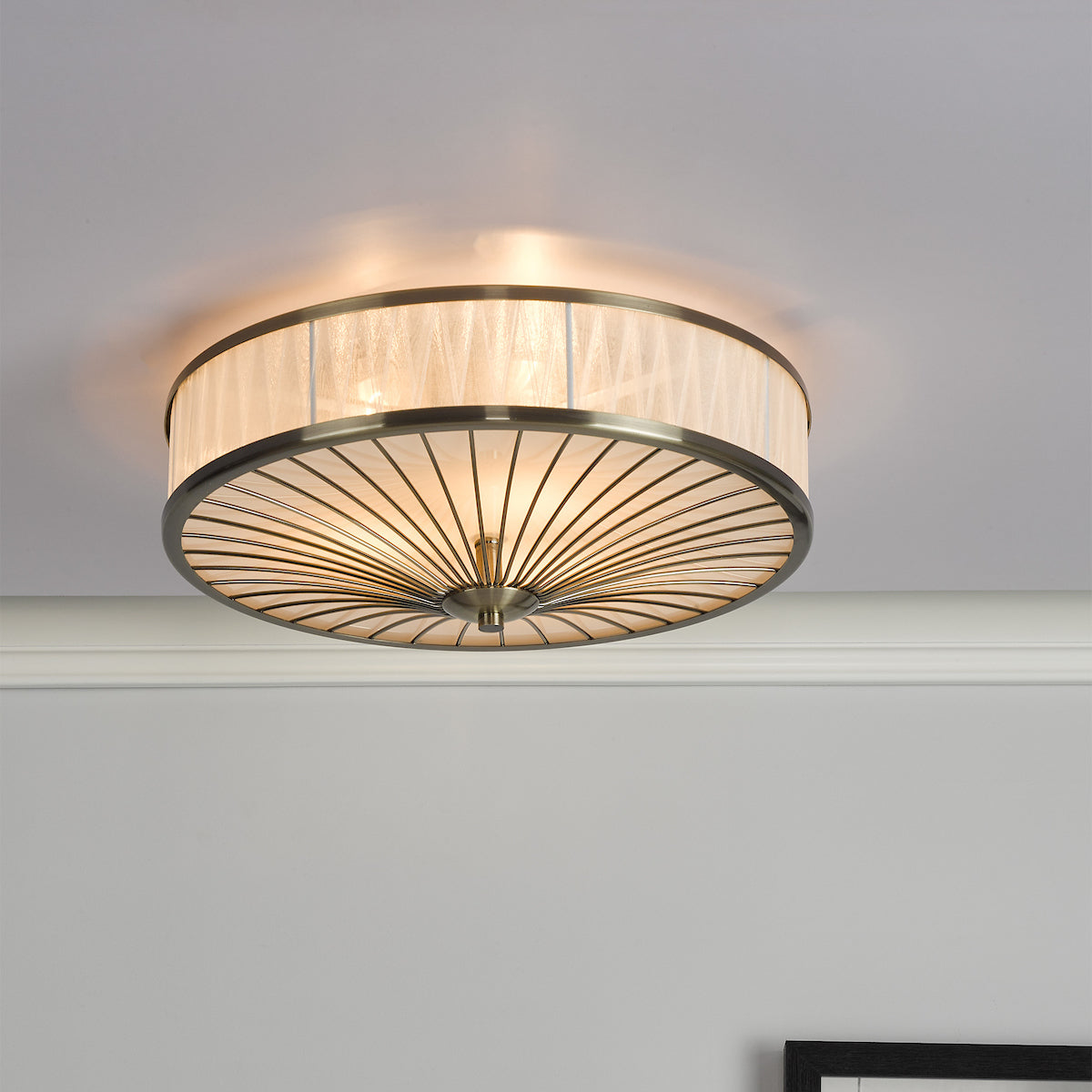 OSLO 3LT FLUSH ANTIQUE BRASS WHITE