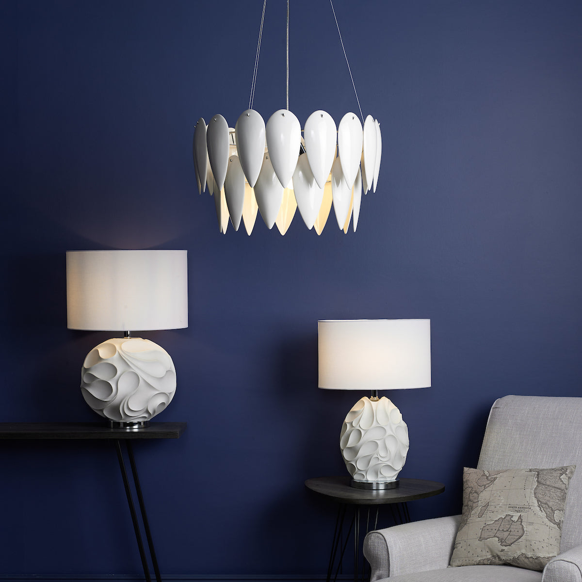 PHILLIPA 3LT PENDANT WHITE CERAMIC