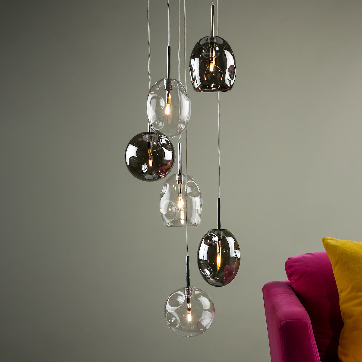QUINN 6LT CLUSTER PENDANT SMOKED CLEAR