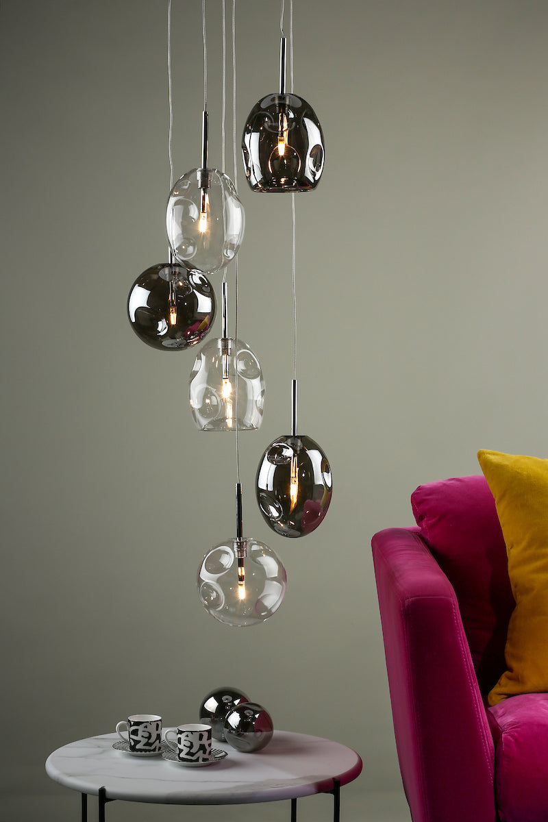 QUINN 6LT CLUSTER PENDANT SMOKED CLEAR