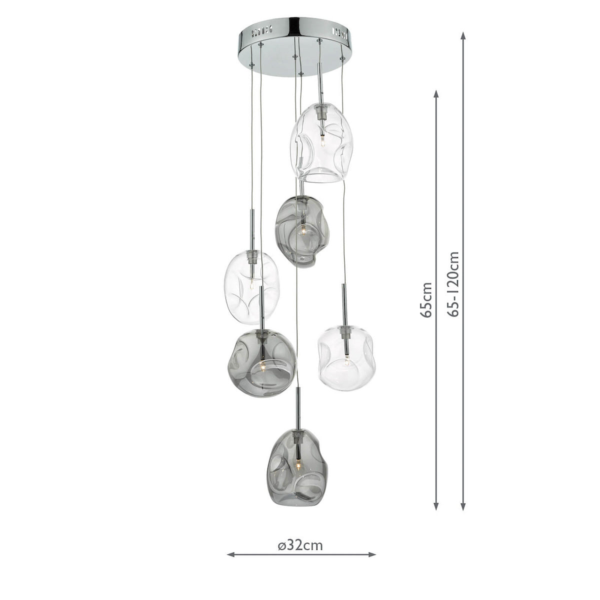 QUINN 6LT CLUSTER PENDANT SMOKED CLEAR