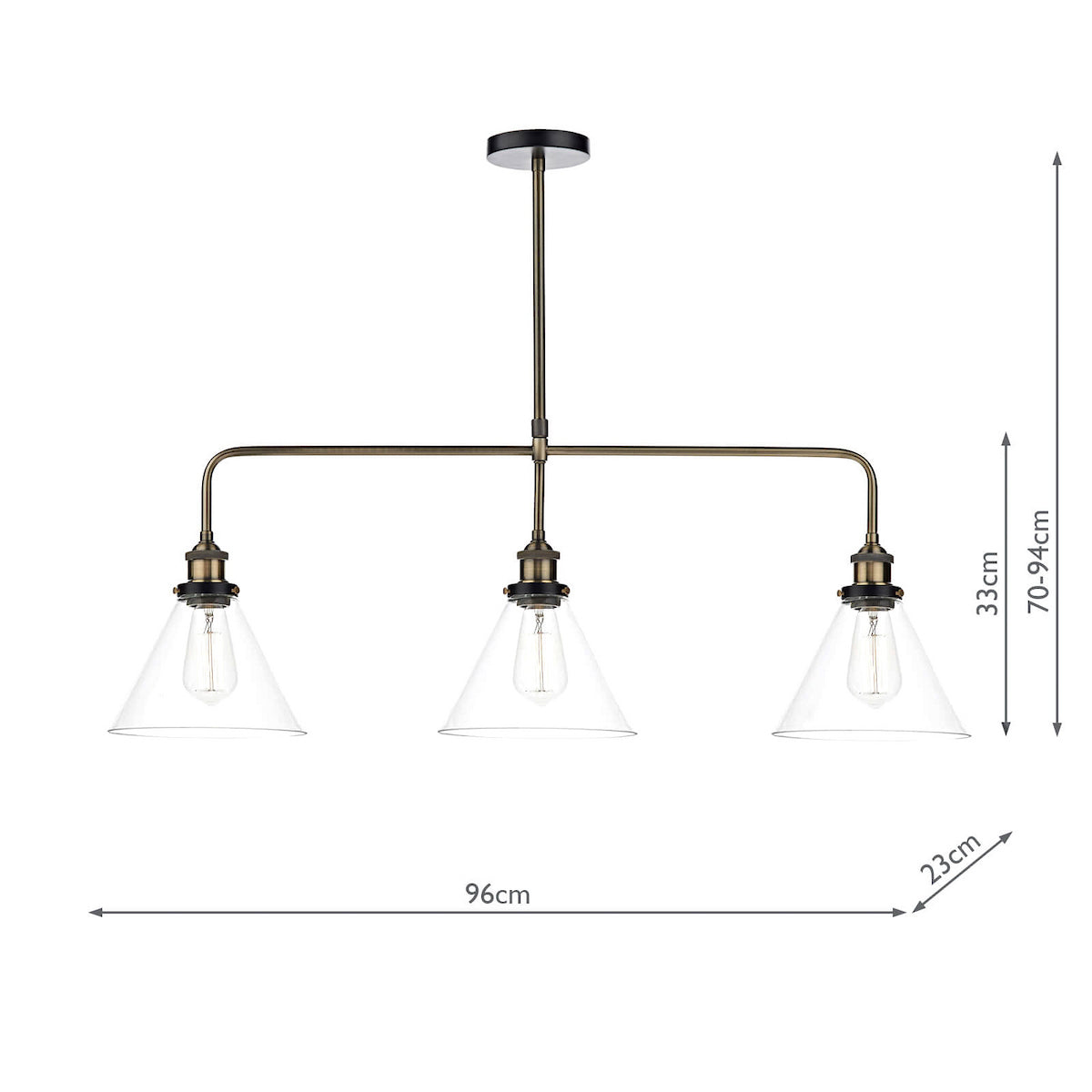 RAY 3LT BAR PENDANT ANT BRASS