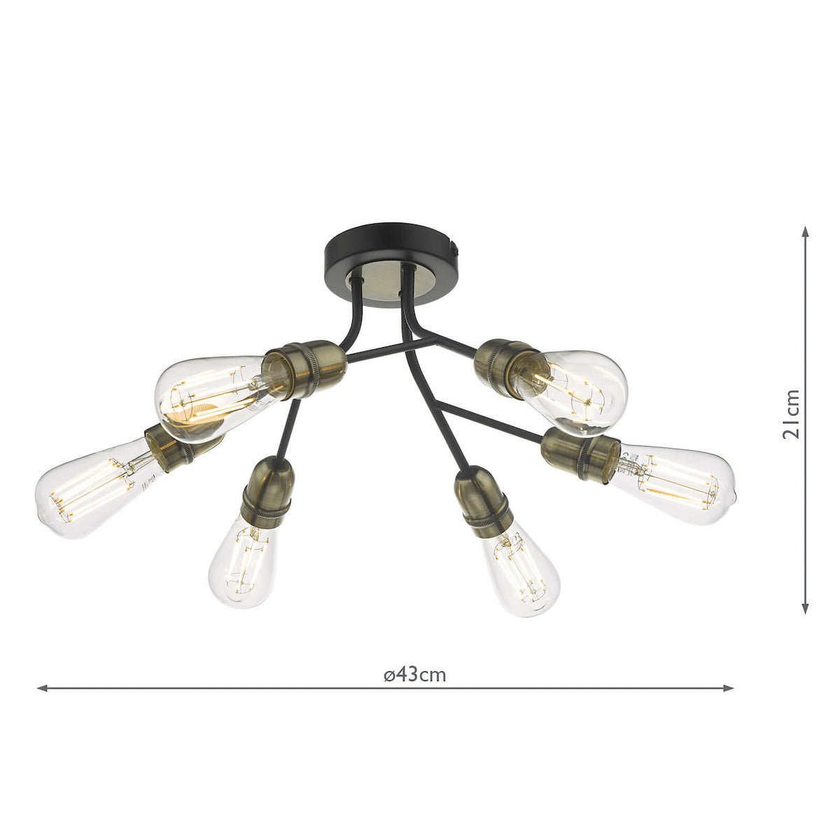 REMY 6LT SEMI FLUSH BLACK & ANT BRA