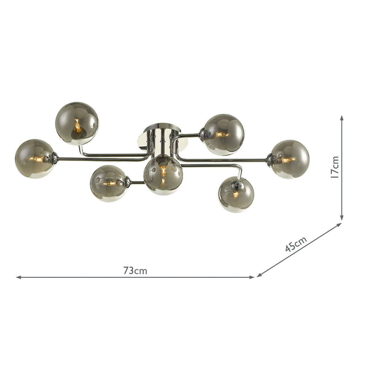 REYNA 7LT SEMI FLUSH POL CHR CW SMOKED GLS