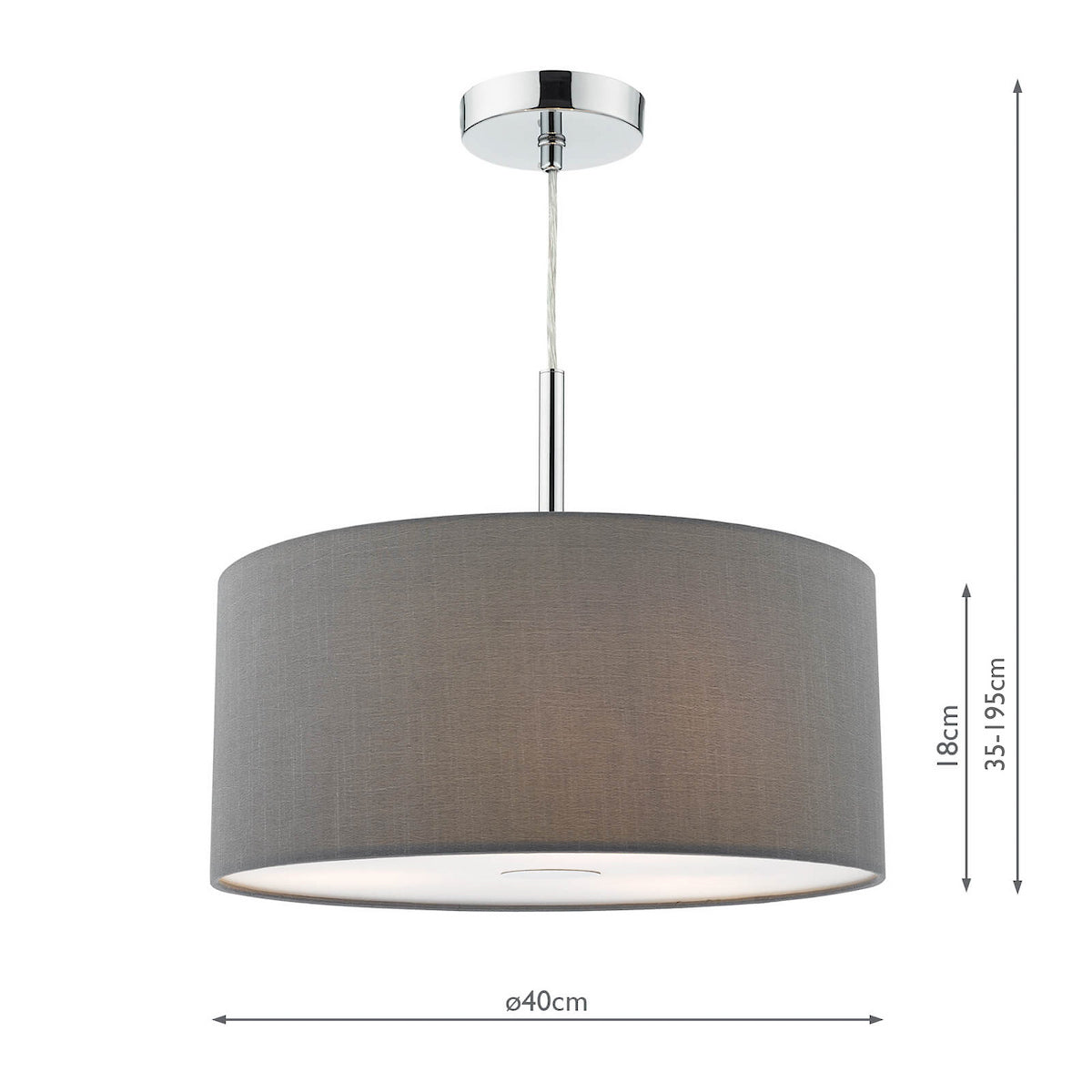 RONDA 3LT PENDANT 40CM GREY DRUM FAUX SILK