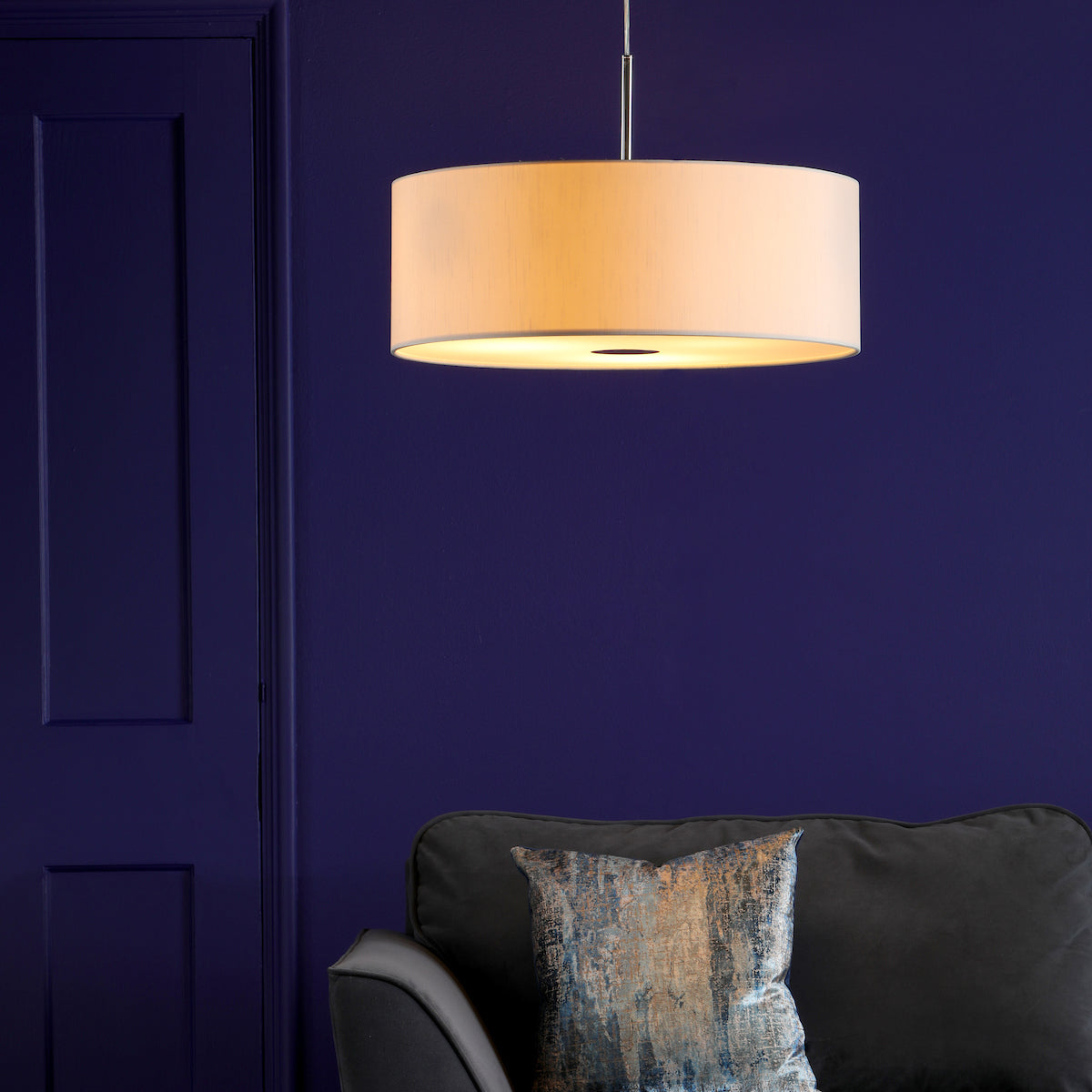 RONDA 3LT PENDANT 60CM DRUM ECRU FAUX SILK