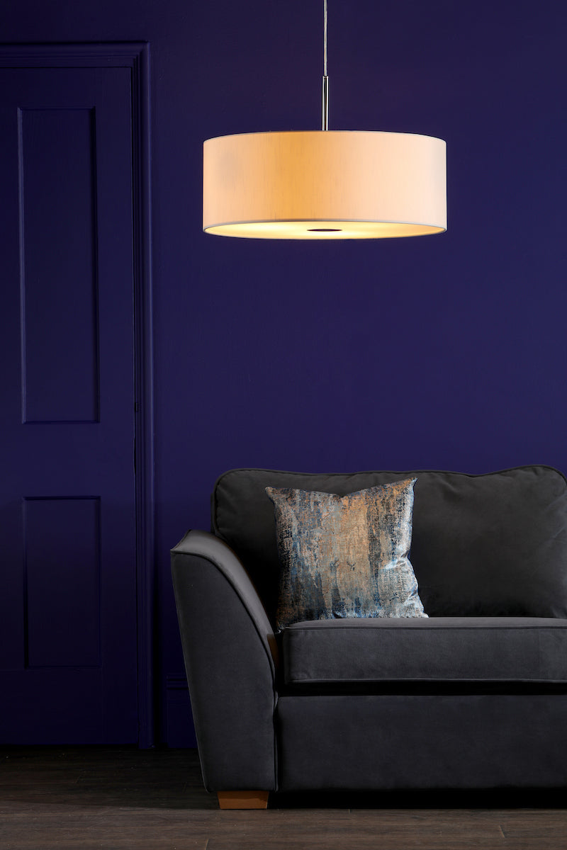 RONDA 3LT PENDANT 60CM DRUM ECRU FAUX SILK