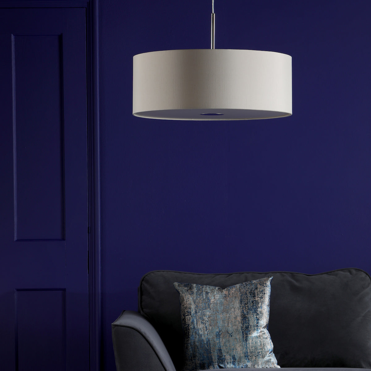 RONDA 3LT PENDANT 60CM DRUM ECRU FAUX SILK