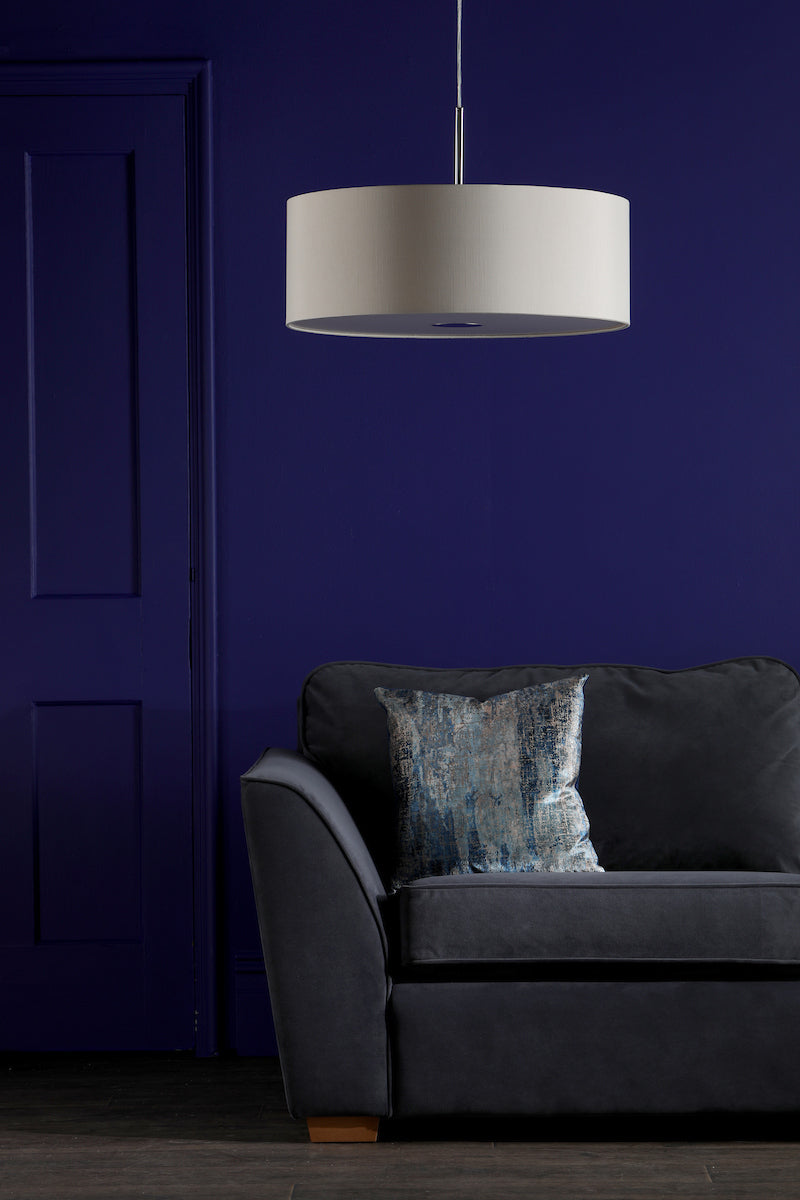 RONDA 3LT PENDANT 60CM DRUM ECRU FAUX SILK