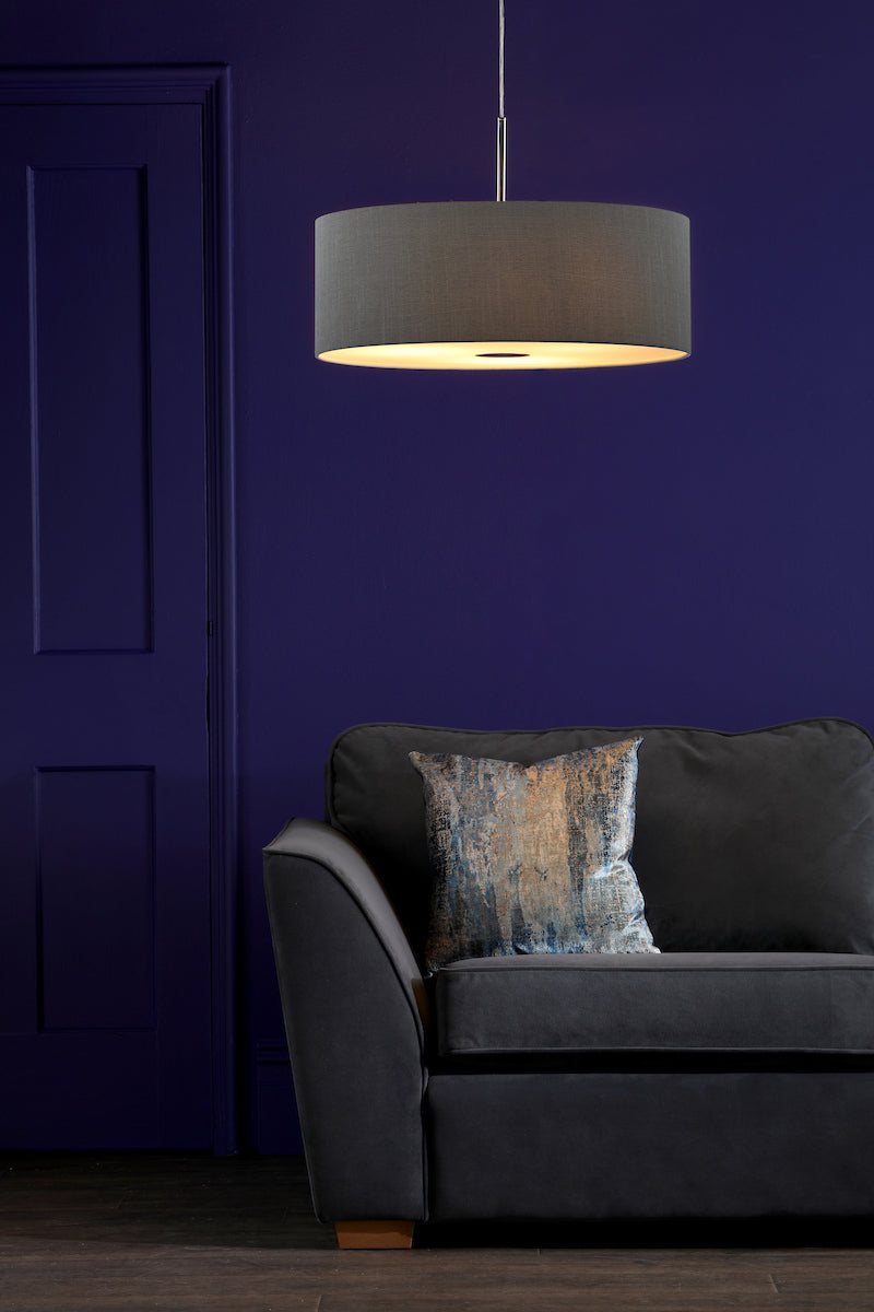 RONDA 3LT PENDANT 60CM DRUM SLATE GREY FAUX SILK