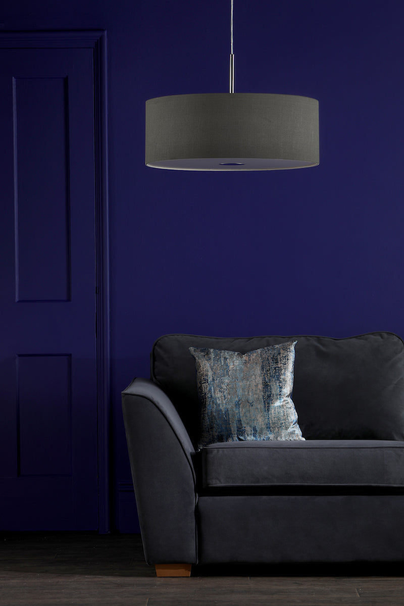 RONDA 3LT PENDANT 60CM DRUM SLATE GREY FAUX SILK
