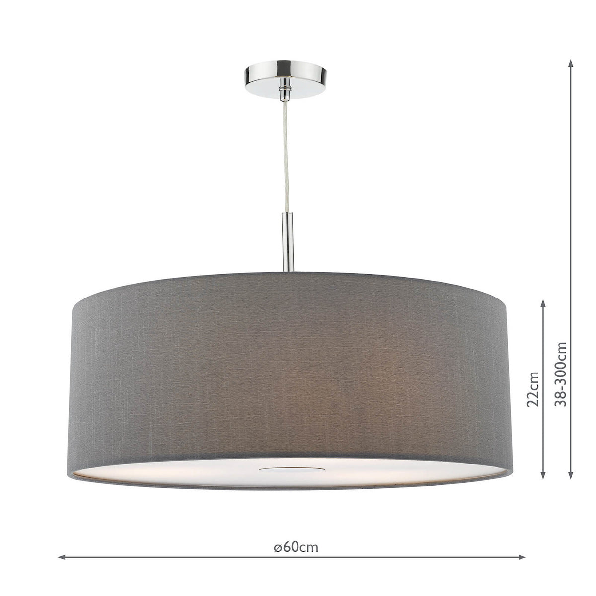 RONDA 3LT PENDANT 60CM DRUM SLATE GREY FAUX SILK