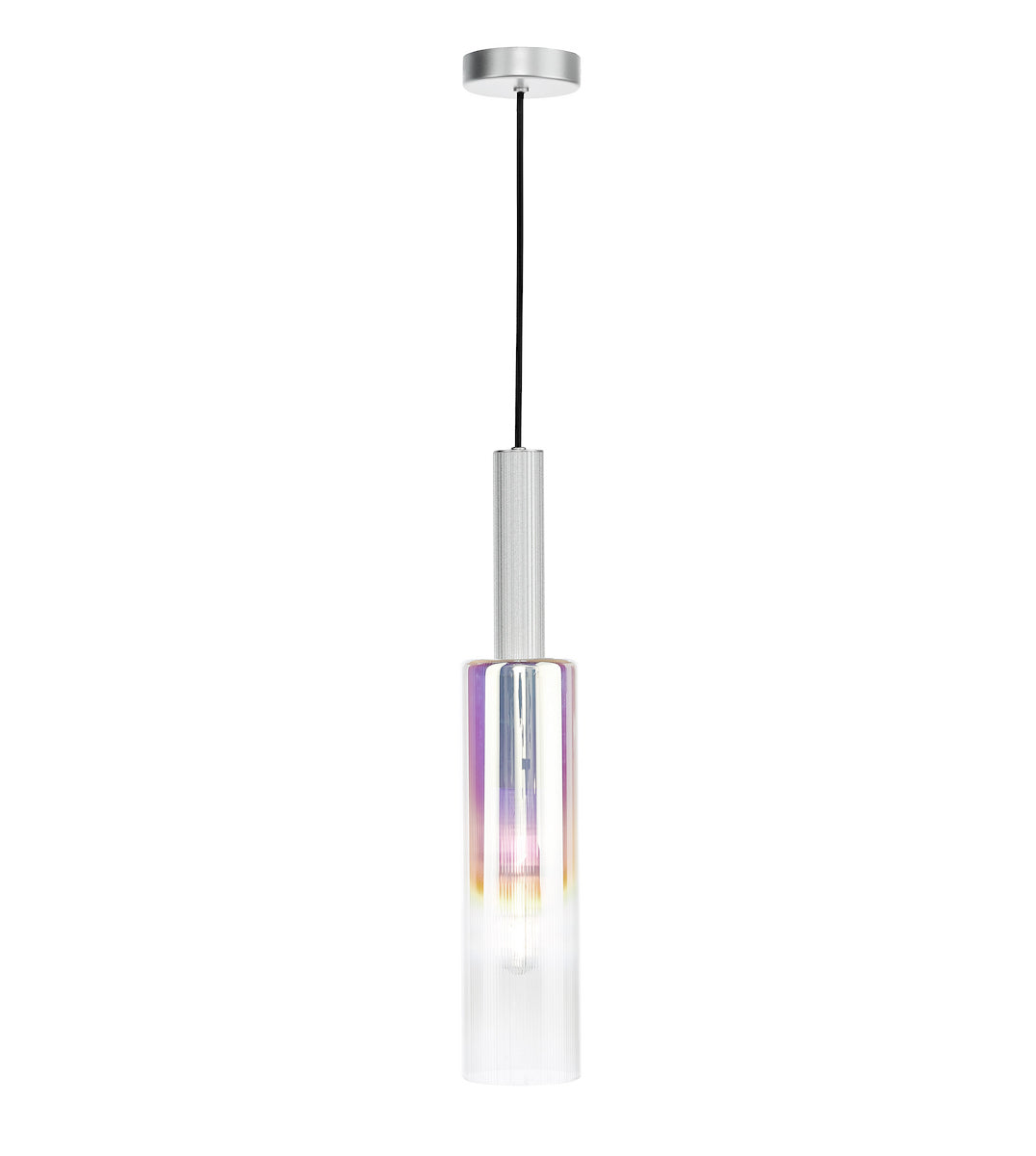 RUBEN 1LT PENDANT SILVER IRIDISED RIBBED GLS