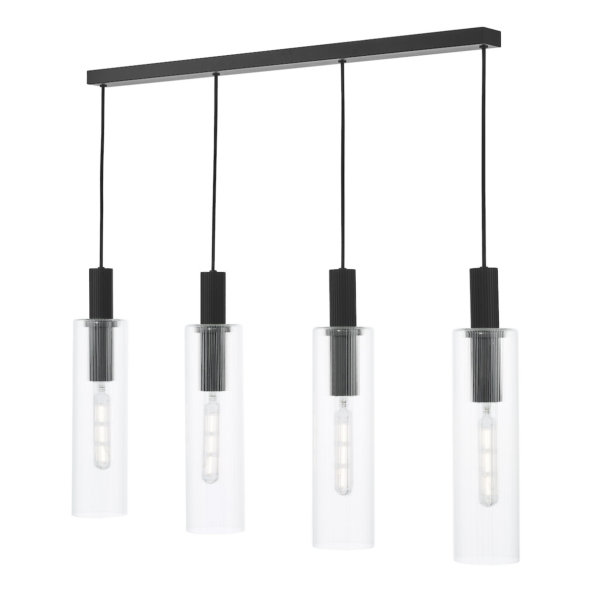RUBEN 4LT BAR PENDANT BLACK CLEAR RIBBED GLS