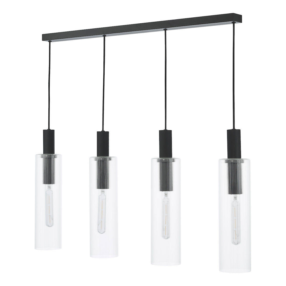 RUBEN 4LT BAR PENDANT BLACK CLEAR RIBBED GLS