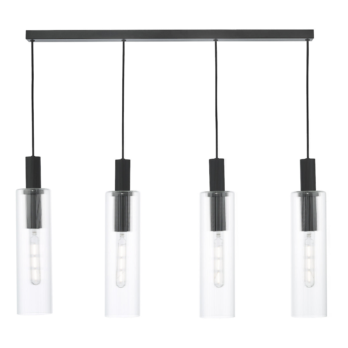 RUBEN 4LT BAR PENDANT BLACK CLEAR RIBBED GLS