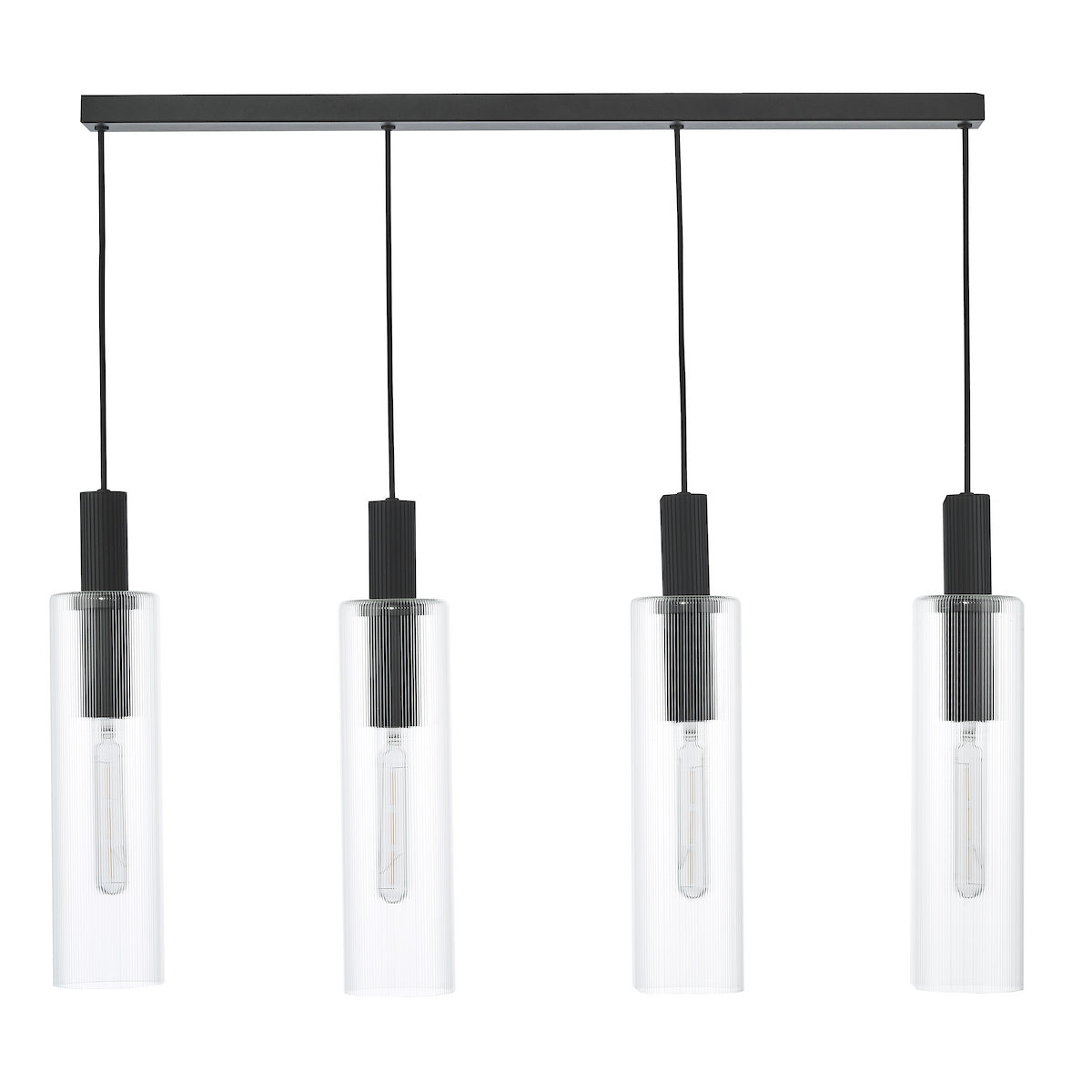 RUBEN 4LT BAR PENDANT BLACK CLEAR RIBBED GLS
