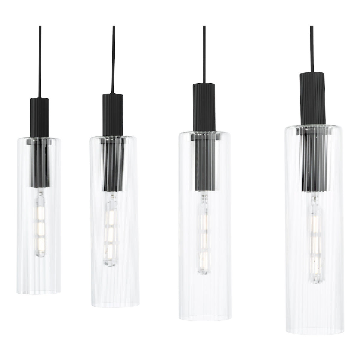 RUBEN 4LT BAR PENDANT BLACK CLEAR RIBBED GLS