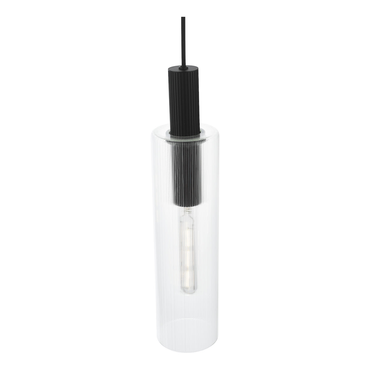 RUBEN 4LT BAR PENDANT BLACK CLEAR RIBBED GLS