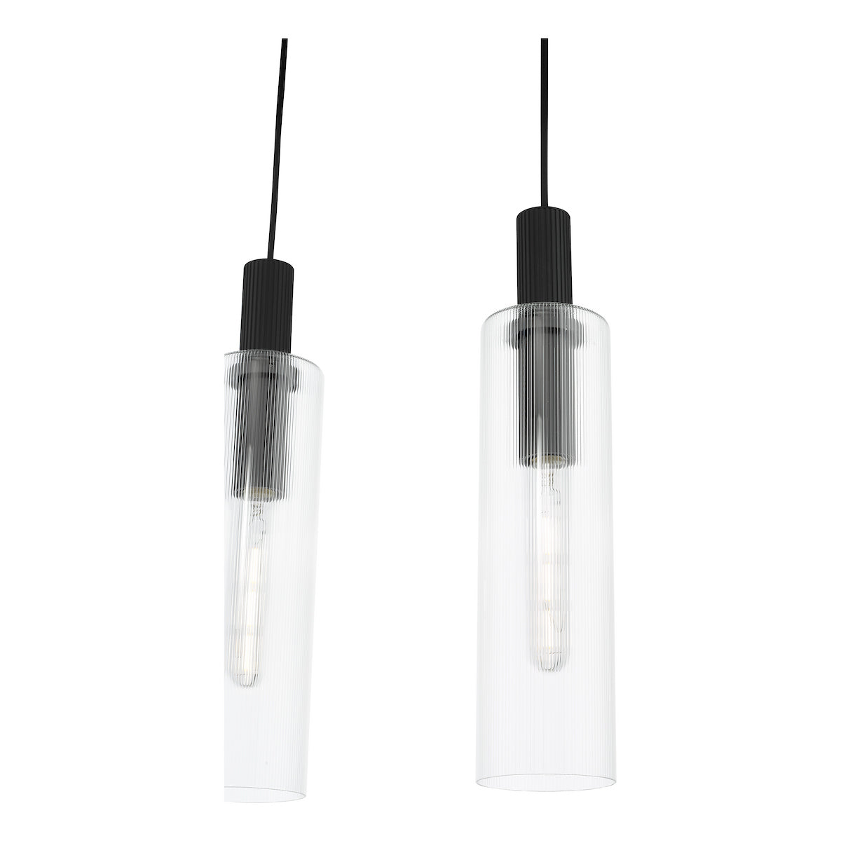 RUBEN 4LT BAR PENDANT BLACK CLEAR RIBBED GLS