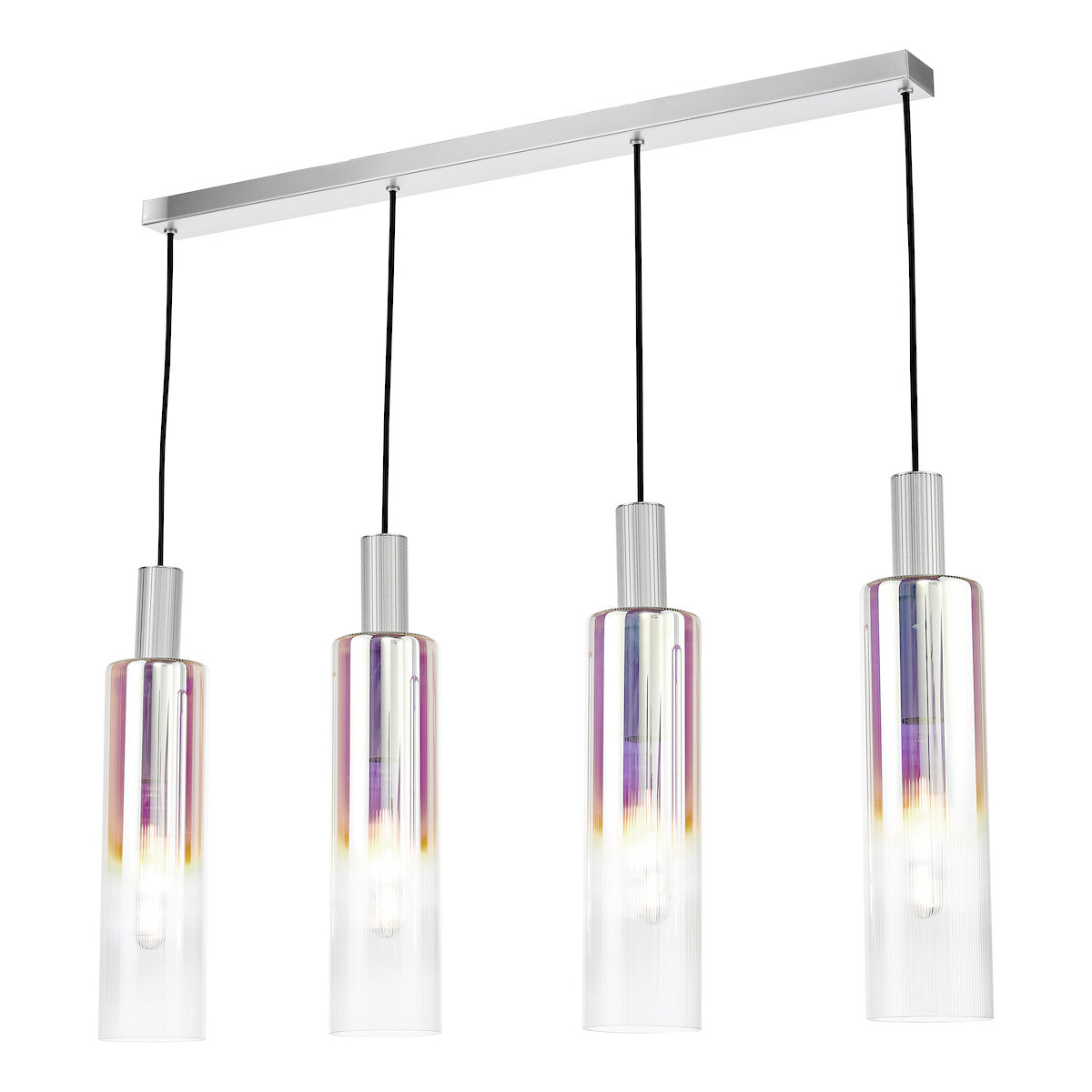 RUBEN 4LT BAR PENDANT SILVER IRIDISED RIBBED GLS