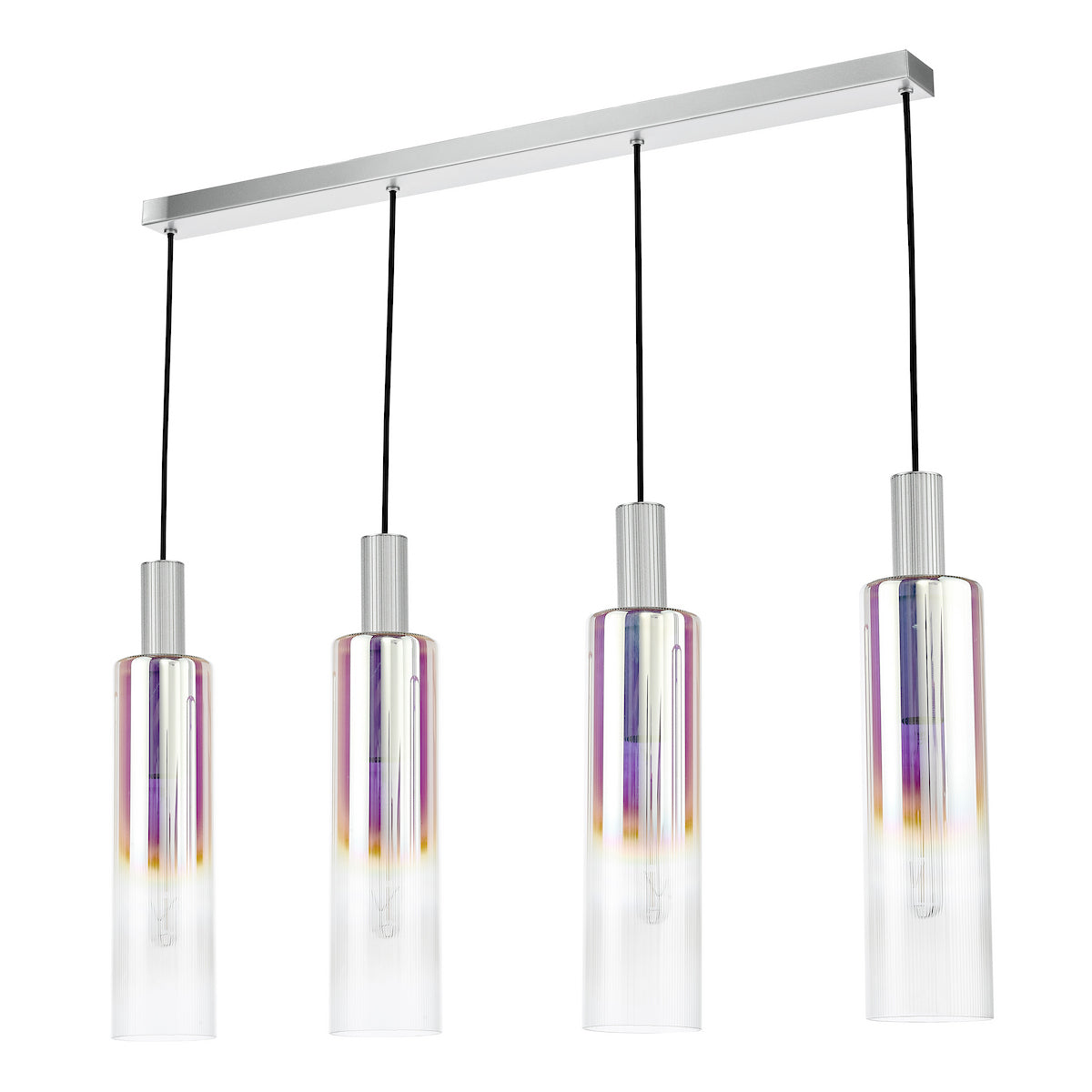 RUBEN 4LT BAR PENDANT SILVER IRIDISED RIBBED GLS