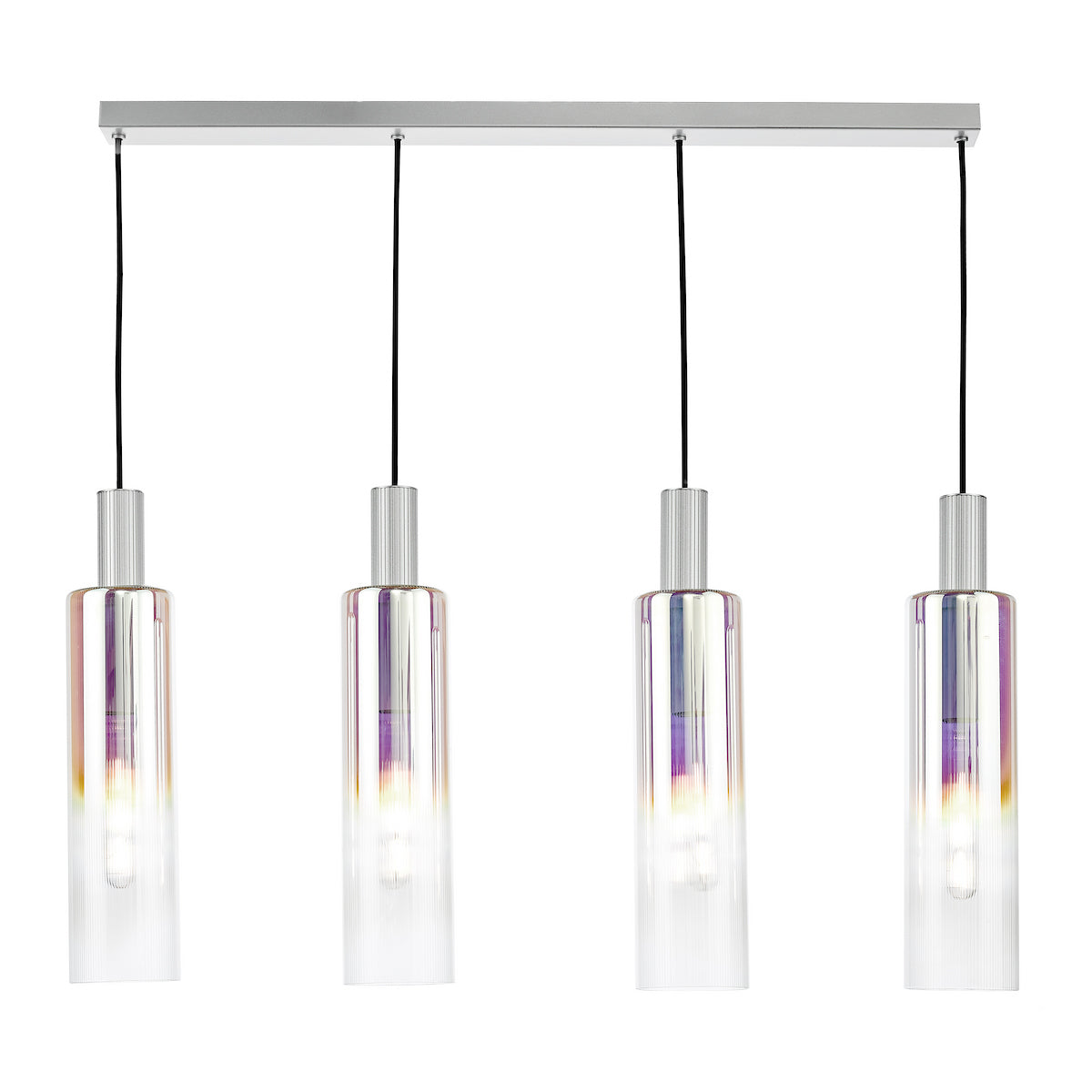 RUBEN 4LT BAR PENDANT SILVER IRIDISED RIBBED GLS