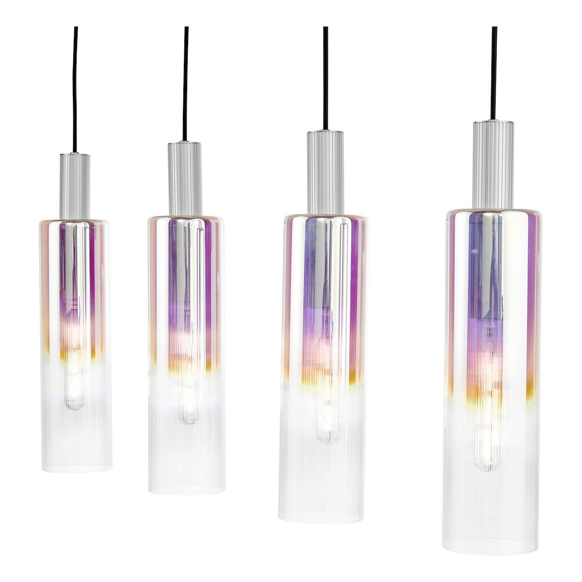 RUBEN 4LT BAR PENDANT SILVER IRIDISED RIBBED GLS