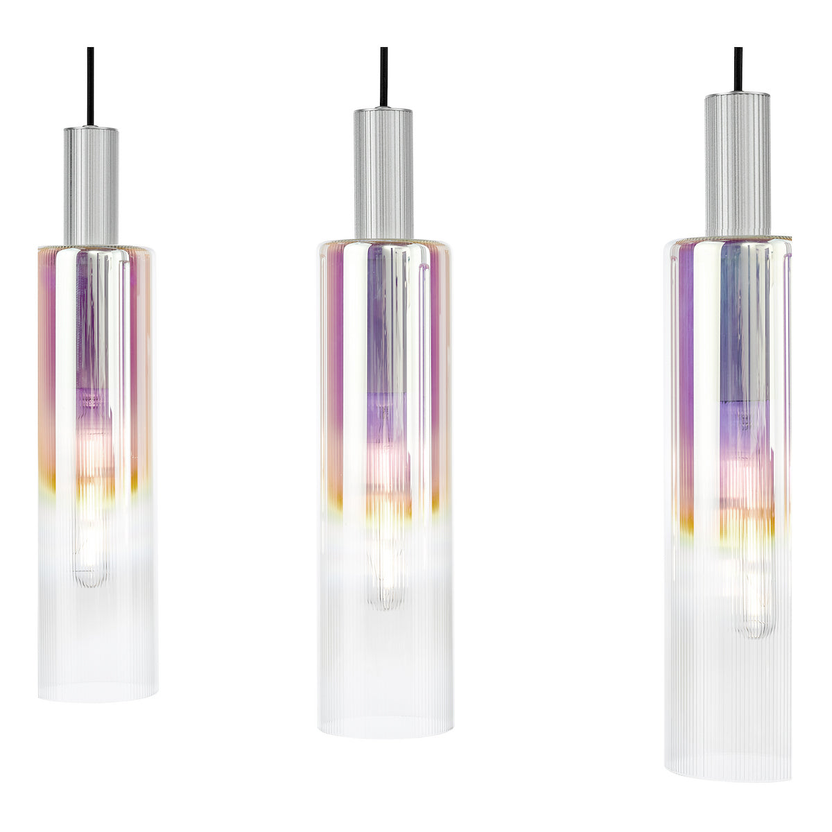 RUBEN 4LT BAR PENDANT SILVER IRIDISED RIBBED GLS