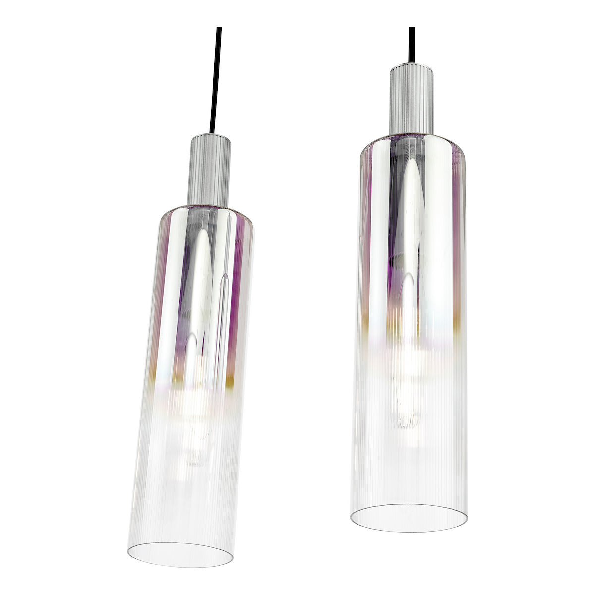 RUBEN 4LT BAR PENDANT SILVER IRIDISED RIBBED GLS