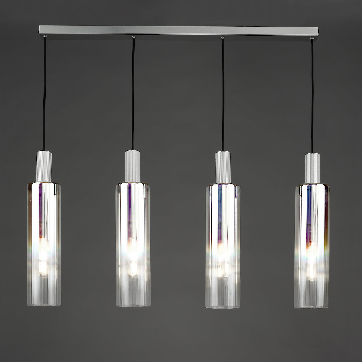 RUBEN 4LT BAR PENDANT SILVER IRIDISED RIBBED GLS