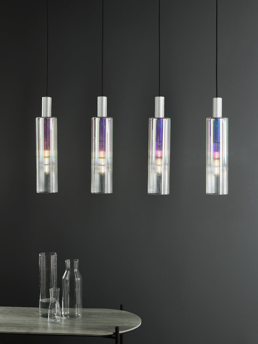 RUBEN 4LT BAR PENDANT SILVER IRIDISED RIBBED GLS