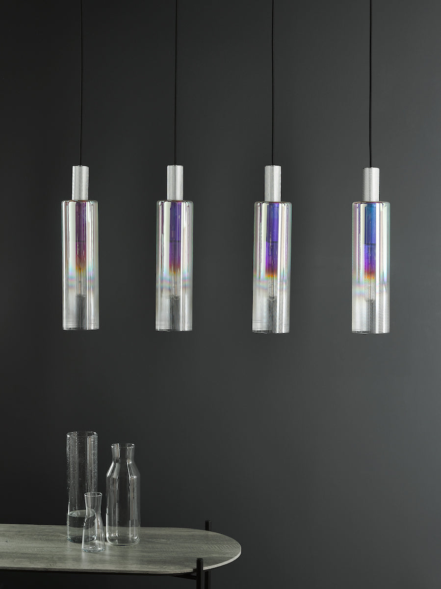 RUBEN 4LT BAR PENDANT SILVER IRIDISED RIBBED GLS