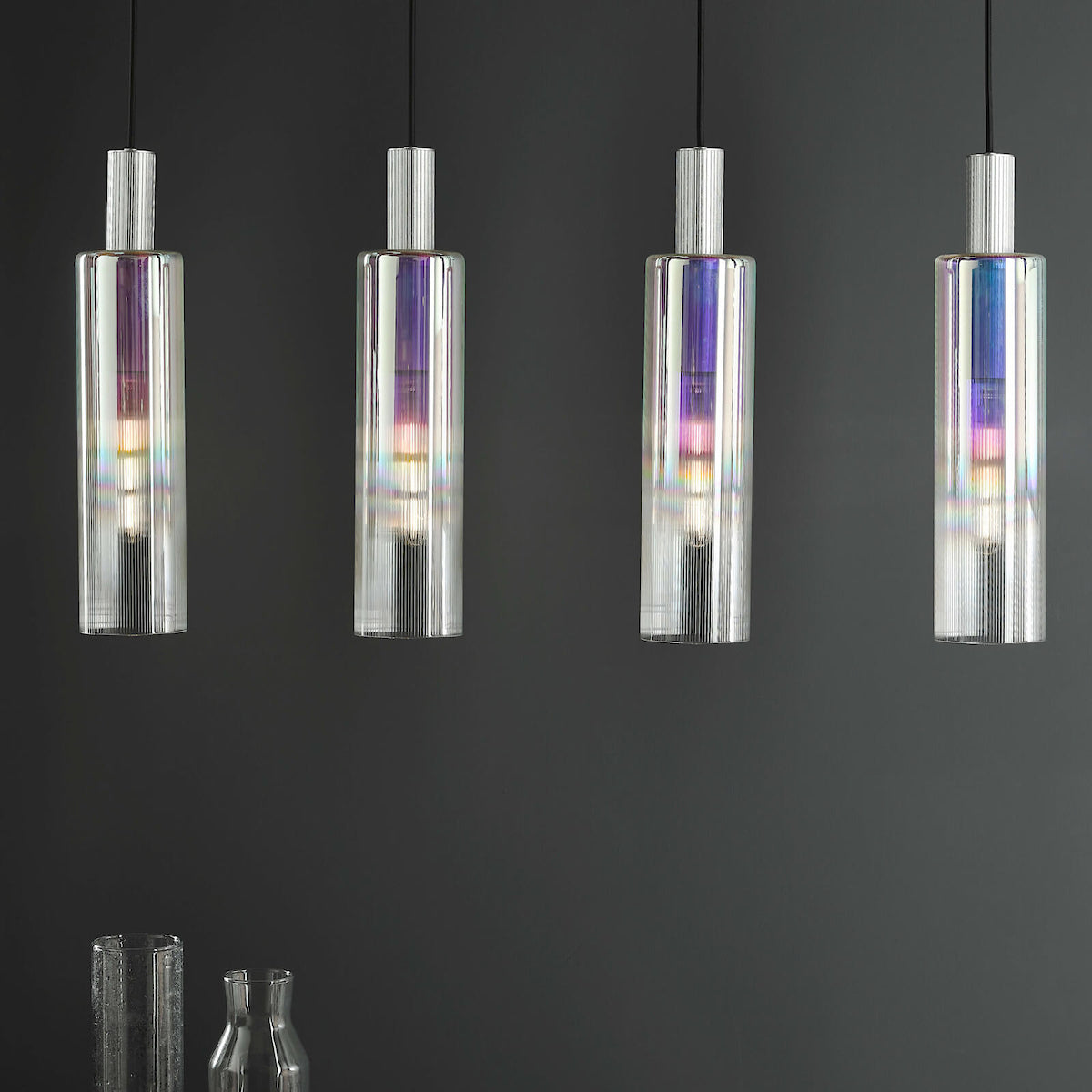 RUBEN 4LT BAR PENDANT SILVER IRIDISED RIBBED GLS