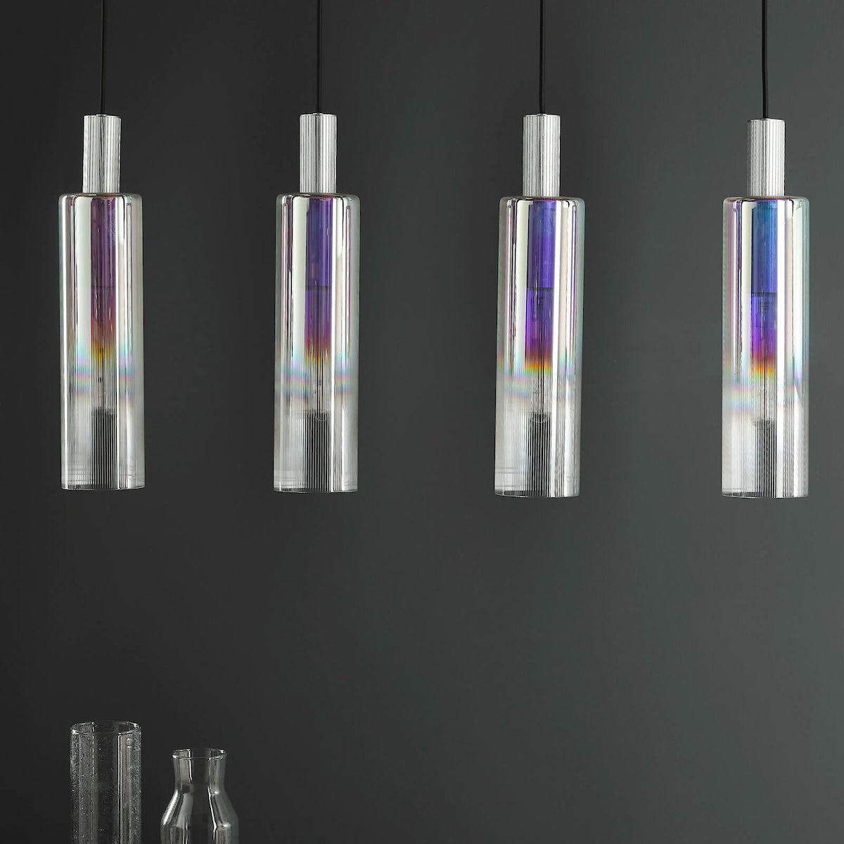 RUBEN 4LT BAR PENDANT SILVER IRIDISED RIBBED GLS