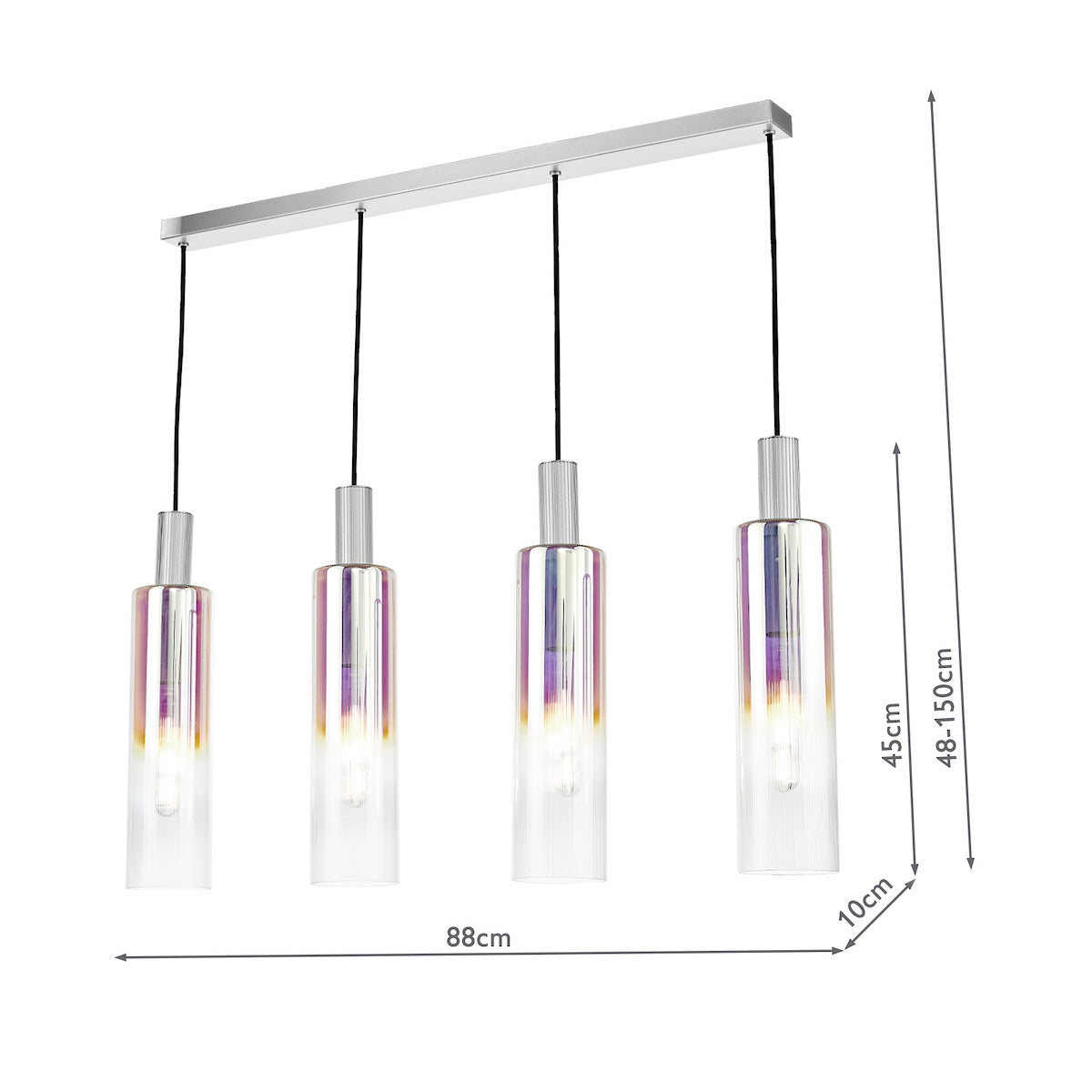 RUBEN 4LT BAR PENDANT SILVER IRIDISED RIBBED GLS